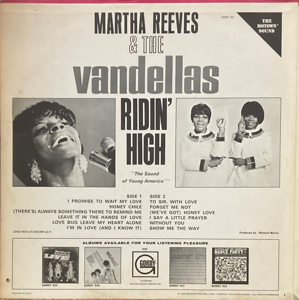 Martha & The Vandellas "Ridin' High" LP (1968)