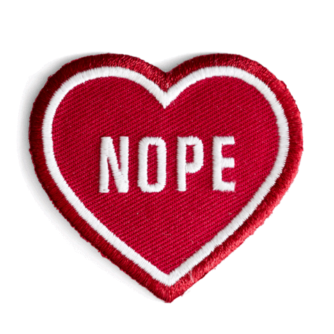 "Nope" Heart-Shaped Red Embroidered Iron-On Patch