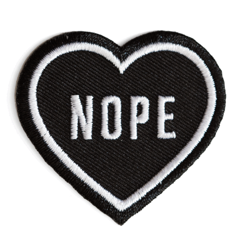 "Nope" Heart-Shaped Black Embroidered Iron-On Patch