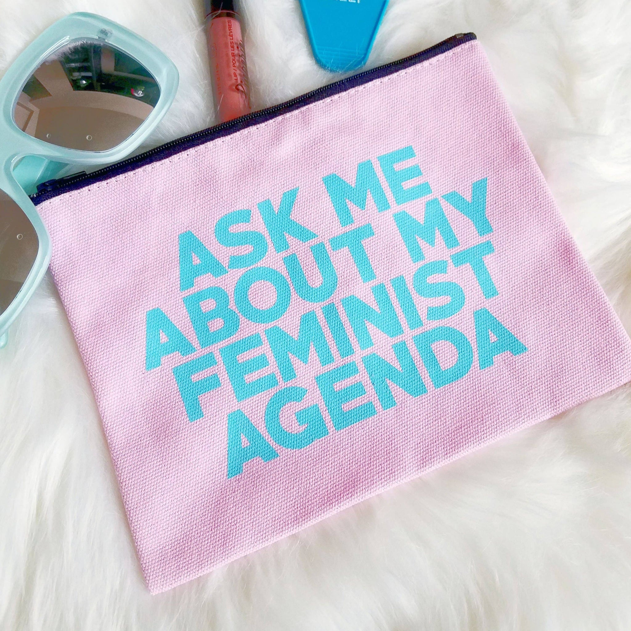 "Ask Me About My Feminist Agenda" Canvas Pink/Blue Studio Bag