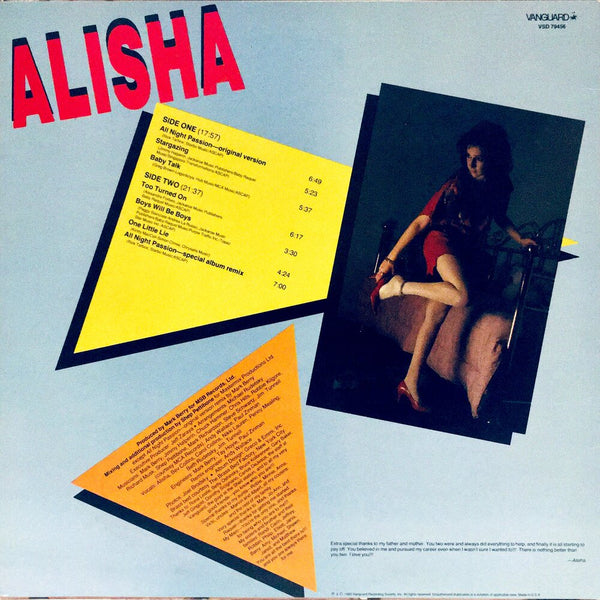 Alisha, "Alisha" LP (1985). Back cover image. Pop singer.