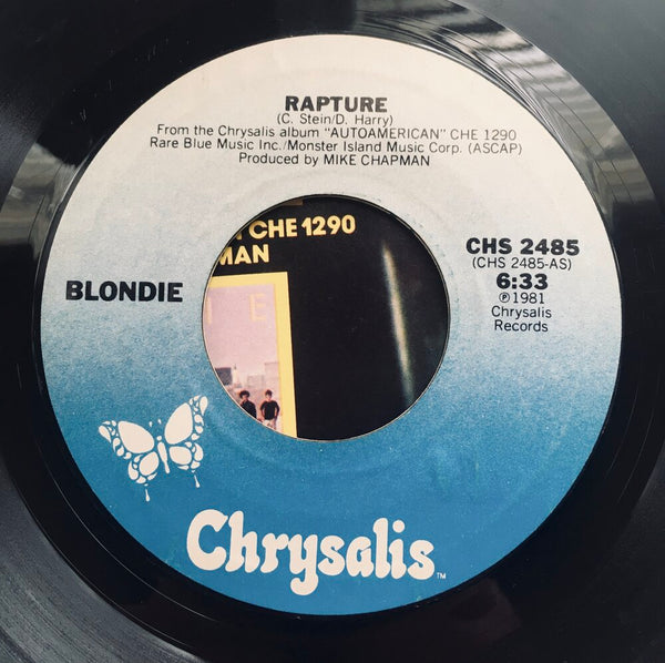 Blondie, "Rapture" Single (1981). Record sticker label image. Pop-punk, power pop. Punk.