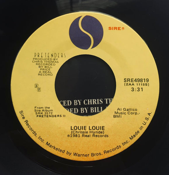 The Pretenders, "Louie Louie" Single (1981). Record label sticker image.  Power-pop, pop-punk, punk.