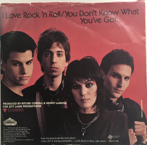 Joan Jett & The Blackhearts, "I Love Rock 'n Roll" Single (1982). Back cover image. Rock n' roll, punk, power-pop.