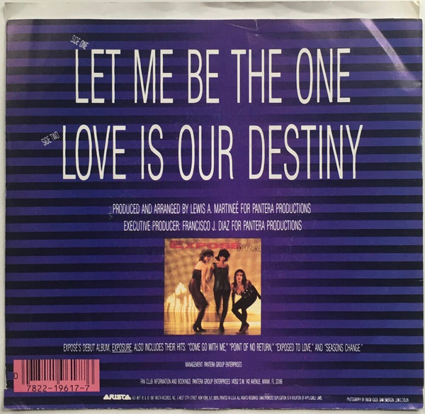 Expose, "Let Me Be The One" Single (1987). Back cover image. Pop, dance, R&B.
