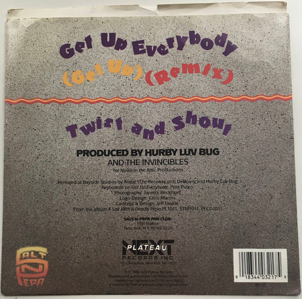 Salt-N-Pepa, "Get Up Everybody" Single (1988). Back cover image. Hip-hop, rap, pop, dance.
