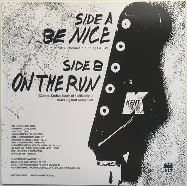 The Gories, "Be Nice," Single (2015). Back cover image. Punk, garage-rock from Detroit.