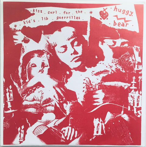 Huggy Bear, "Kiss Curl For The Kids Lib Guerillas" Single (1992). Front cover image. Riot Grrrl from the UK. Pop-punk, punk.