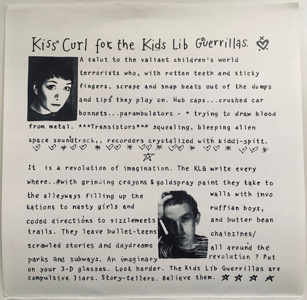 Huggy Bear, "Kiss Curl For The Kids Lib Guerillas" Single (1992). Front cover sleeve image. Riot Grrrl from the UK. Pop-punk, punk.
