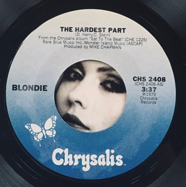 Blondie, "The Hardest Part" Single (1979). Record sticker label image. Pop-punk, power pop. Punk.
