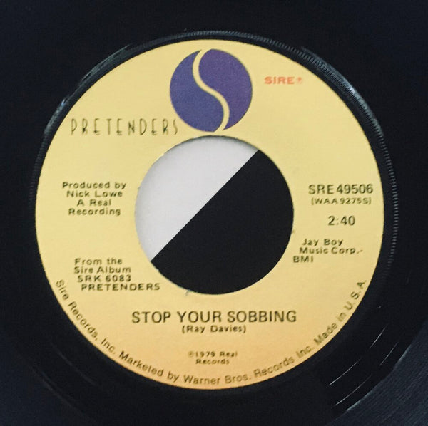 The Pretenders, "Stop Your Sobbing" Single (1979). Record label sticker image.  Power-pop, pop-punk, punk.