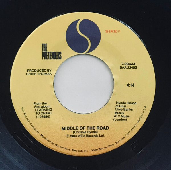 The Pretenders, "Middle Of The Road" Single (1983). Record label sticker image.  Power-pop, pop-punk, punk.