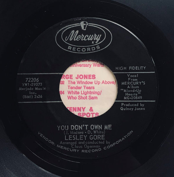 Lesley Gore, "You Don't Own Me" Single (1965). Record label sticker image. 50's/60's pop from Gore.