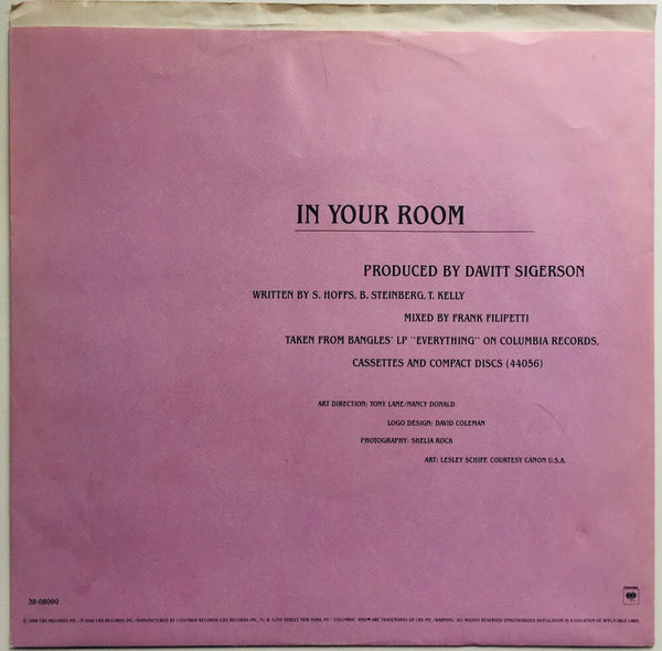 The Bangles, "In Your Room" Single (1988). Back cover image. Pop, power-pop.
