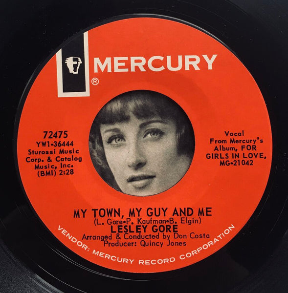 Lesley Gore, "My Town, My Guy and Me" Single (1965). Record label sticker image. 50's/60's pop from Gore.