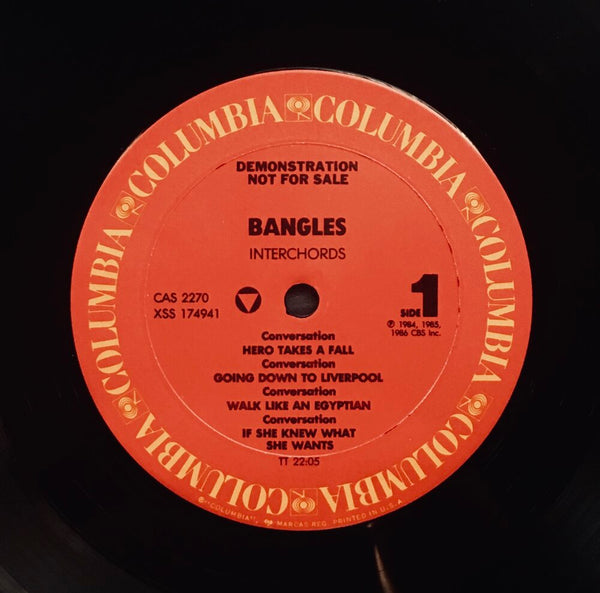 The Bangles, "Interchords" Interview LP (1988). Record label sticker image. Pop, power-pop, interview accompaniment via Interchords series to Different Light.
