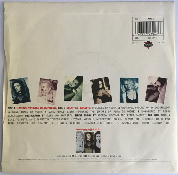 Bananarama, "Long Train Running" Import Single (1991). Back cover image. Pop, euro-synth, flamenco. A-side is a collaboration with Gipsy Kings.