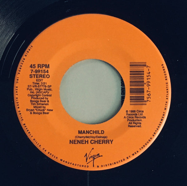 Neneh Cherry, "Manchild" Single (1988). Record label image. Pop, rap, dance-electronic, experimental.