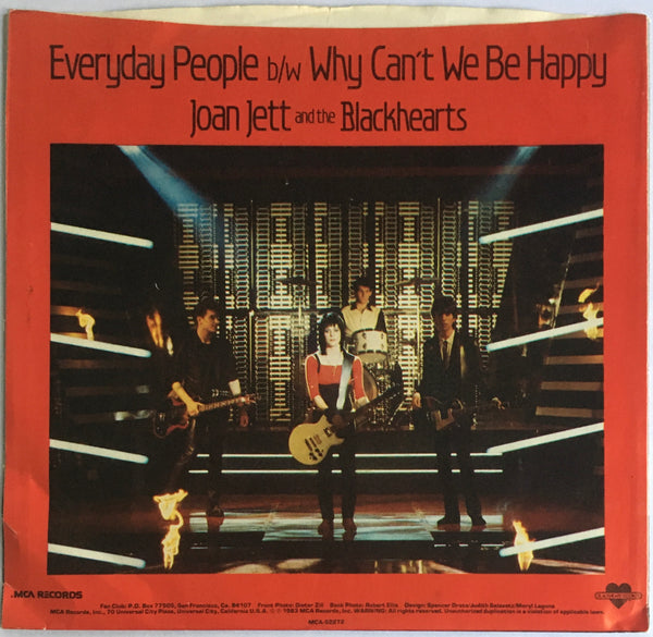 Joan Jett and the Blackhearts, "Everyday People" Single (1983). Back cover image. Power-pop, pop, punk.