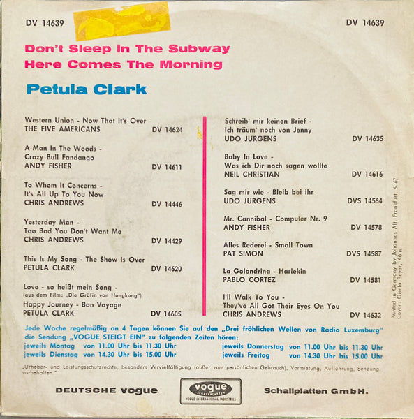Petula Clark "Don't Sleep In The Subway" Single (1967)