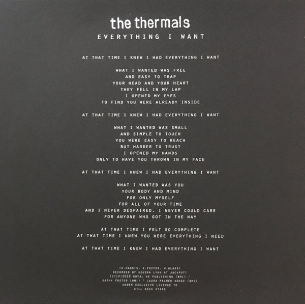 The Thermals "Not Like Any Other Feeling" Single (2010)