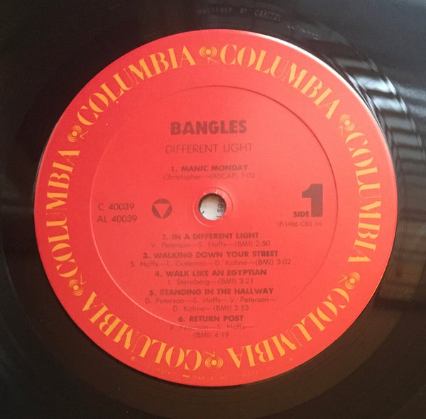 The Bangles, "Different Light" LP (1985). Record label sticker image. Pop-rock, power-pop.