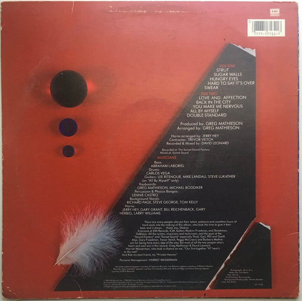 Sheena Easton, "A Private Heaven" LP (1984). Back cover image. Features "Sugar Walls," pop-funk, dance.