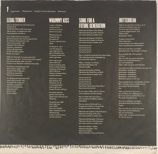 The B-52's, "Whammy!" LP (1983). Inner sleeve image. Pop, experimental, pop-rock, alternative rock.