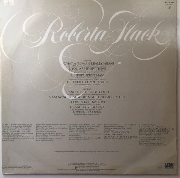 Roberta Flack, "Roberta Flack" LP (1978). Back cover image. Import, Atlantic Records, soul, funk, pop.