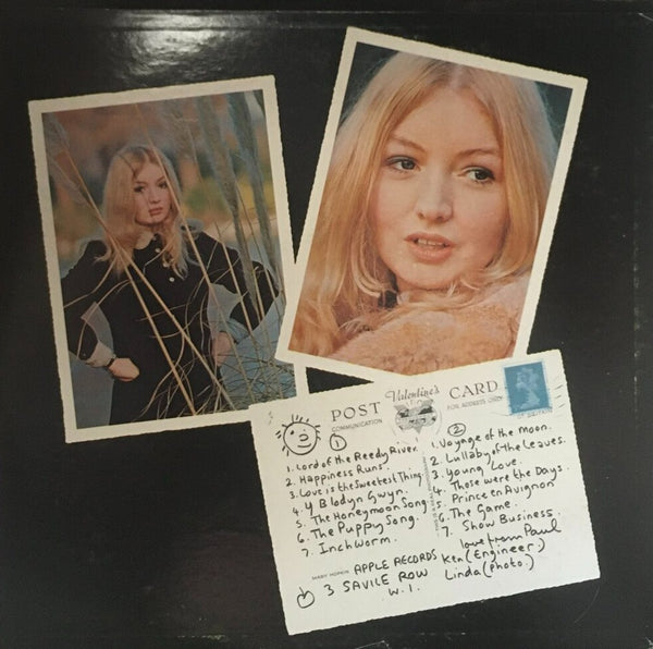 Mary Hopkin, "Post Card" LP (1969). Back cover image. Folk and 60's tinged pop from Apple Records' artist Mary Hopkin.