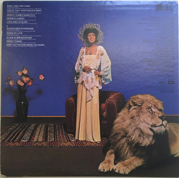 Minnie Riperton, "Adventures In Paradise" LP (1975). Back cover image. Soul, pop. Unique press, rare find.