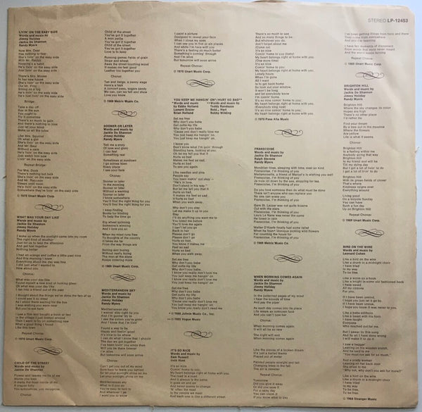Jackie DeShannon, "To Be Free" LP (1968). Back inner lyric sleeve image. Folk, pop, pop-rock, sixties.