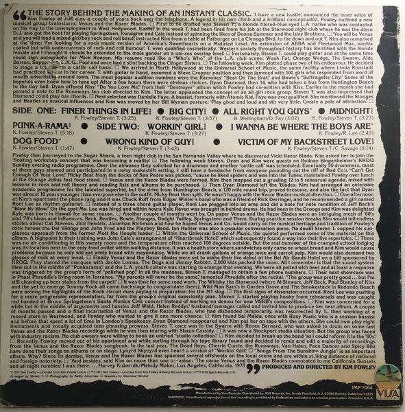 Venus And The Razorblades, "Songs From The Sunshine Jungle" Promo LP (1978). Back cover image. Late 70's LA punk and power-pop.