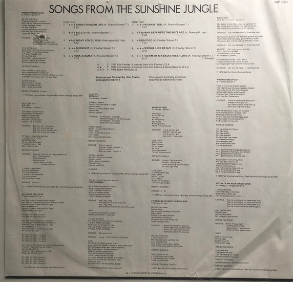 Venus And The Razorblades, "Songs From The Sunshine Jungle" Promo LP (1978). Inner sleeve, front lyrics, image. Late 70's LA punk and power-pop.