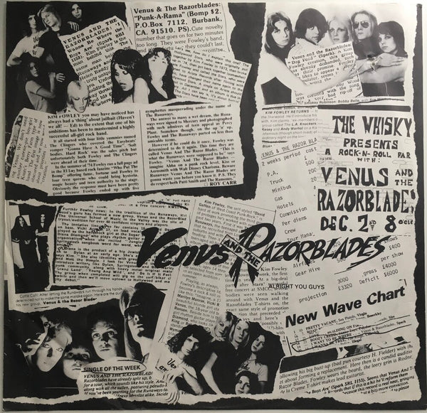 Venus And The Razorblades, "Songs From The Sunshine Jungle" Promo LP (1978). Inner sleeve, back, image. Late 70's LA punk and power-pop.