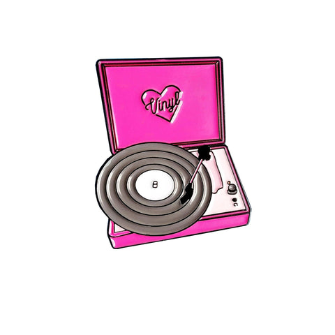 Retro Pastel "Neon Vinyl Record Player" Enamel Lapel Pin
