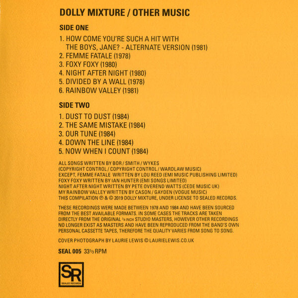 Dolly Mixture, "Other Music" LP, sealed, 2019. Back cover image. Pop-punk, and lo-fi experimental art punk from UK.