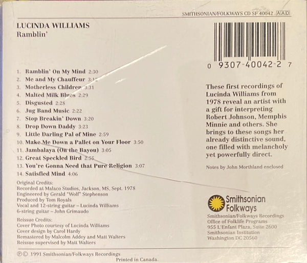 Lucinda Williams "Ramblin'" CD (1991)