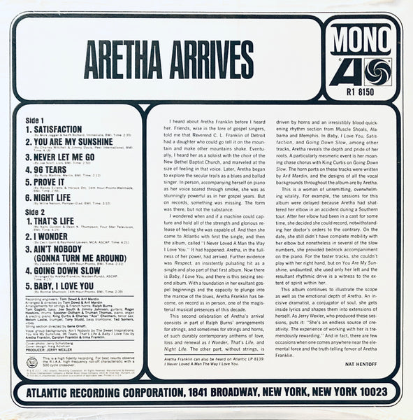 Aretha Franklin "Aretha Arrives" MONO RE LP (2017)