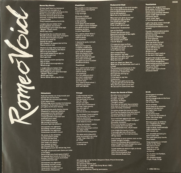 Romeo Void "Benefactor" LP (1982)